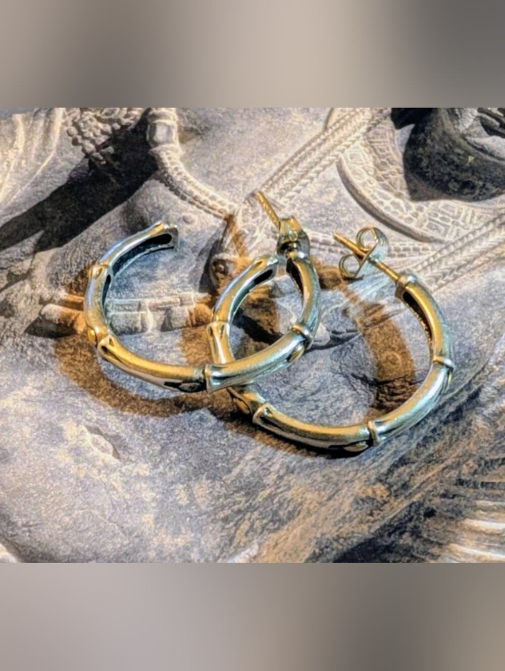 Robert Manse 18kt 925 Bamboo Hoop Earrings ~Retired - Picture 6 of 7